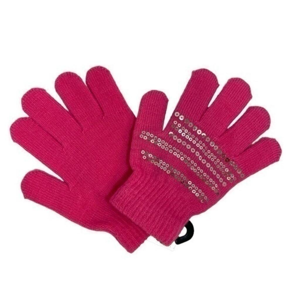 Pink Silver Sequins Winter Gloves